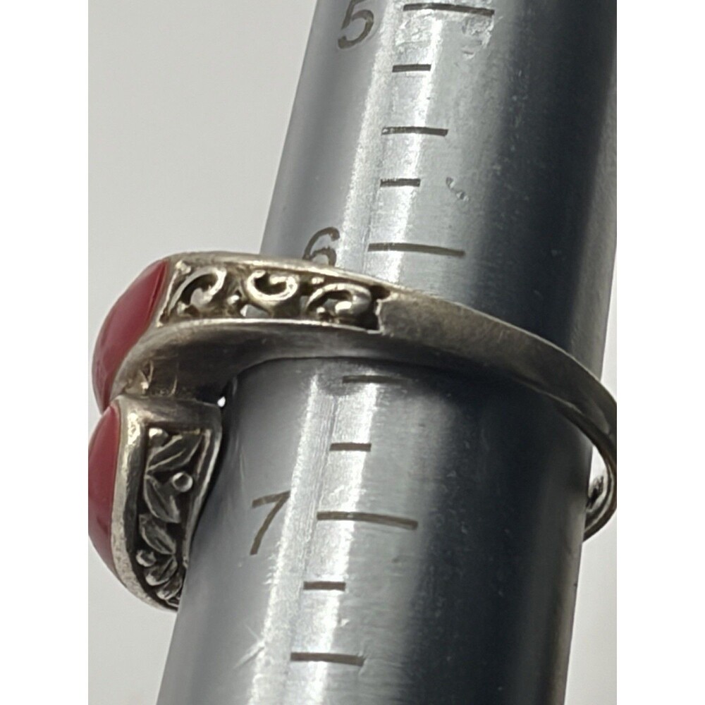CHAPAL ZENRAY 925 Sterling Silver Vintage CORAL Bypass Ring Size 6.5 - Picture 8 of 8